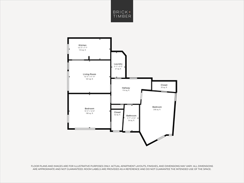 Floor plan for 2 beds, 1 bath, 1015 sqft